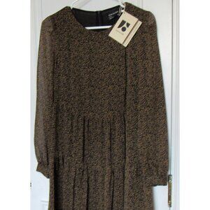 Frank And Oak Chiffon Short Dress Womens XS Black Brown Floral Long Sleeve New